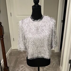 Gracia Silver Fuzzy Crew Neck Sweater